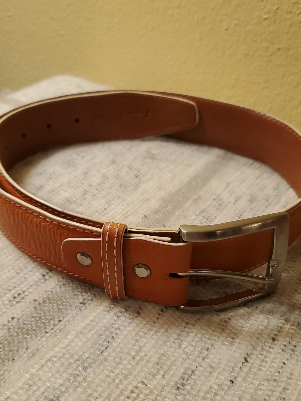 Women's Orange Leather Dress Belt with Silver Buckle